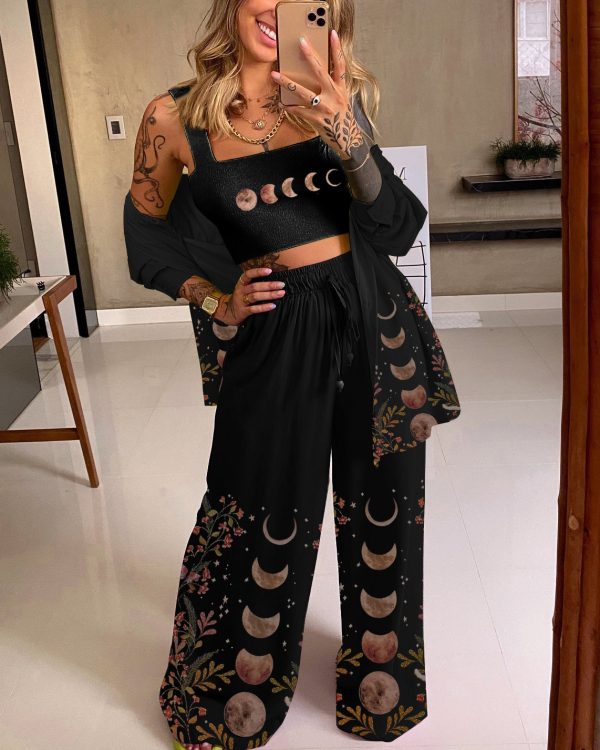 Magical Moon Flower Garden Long-Sleeved Three-Piece Set - Image 2