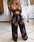 Black Butterfly Elf Printed Two-Piece Pant Set