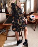 Moths In Fungis Paradise Printed V-neck Mini Dress