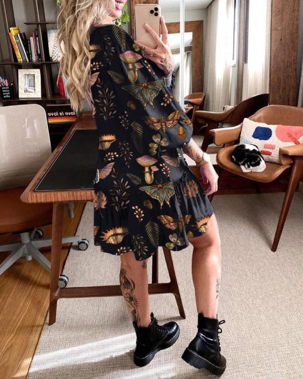 Moths In Fungis Paradise Printed V-neck Mini Dress - Image 2