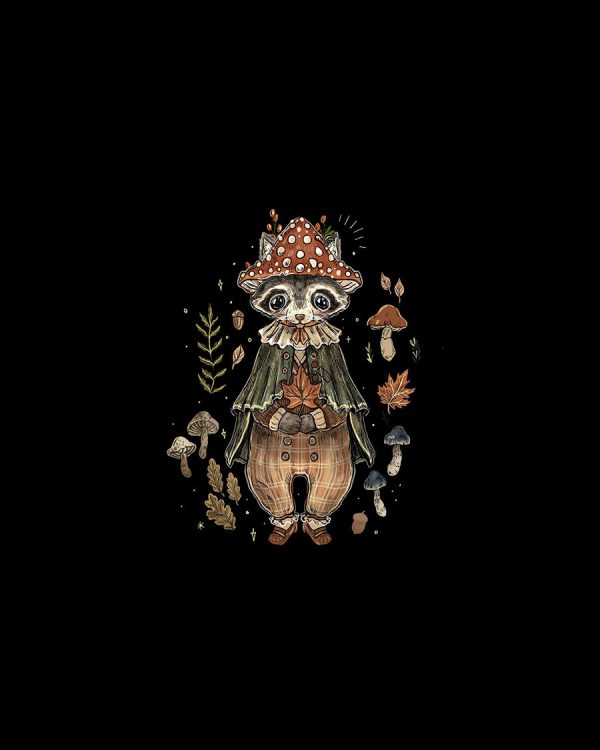 Dark Grey little Forest Racoon Printed Casual Oversized Oversized T-Shirt - Image 2