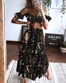 Dark Fantasy Dinosaur Fossils Printed Two Piece Skirt Set