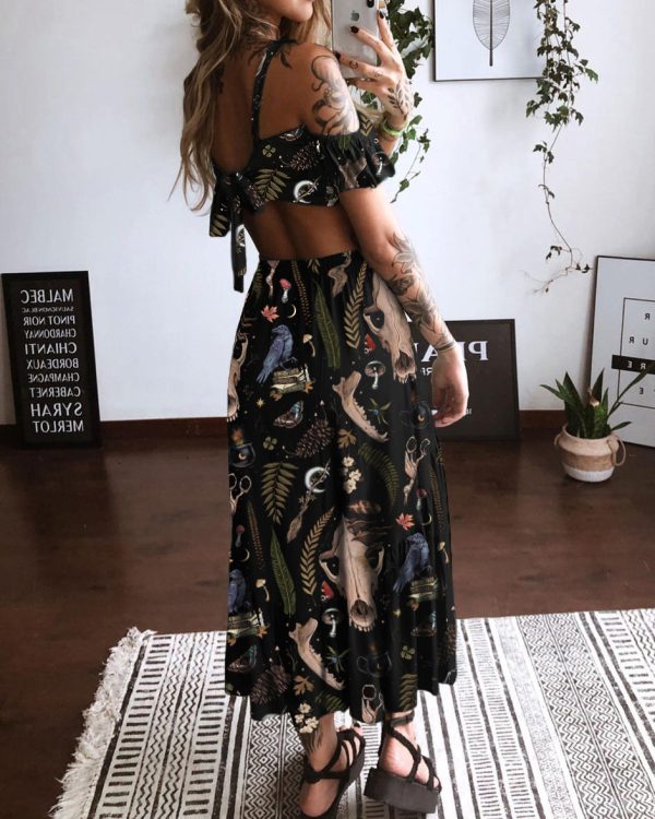 Dark Fantasy Dinosaur Fossils Printed Two Piece Skirt Set - Image 3