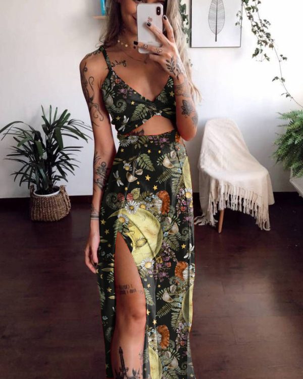 Hidden Forest Sun And Flower Print Leaky Navel Two-Piece Set - Image 3