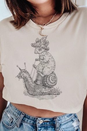Mice and Snails Print Casual Oversized T-Shirt