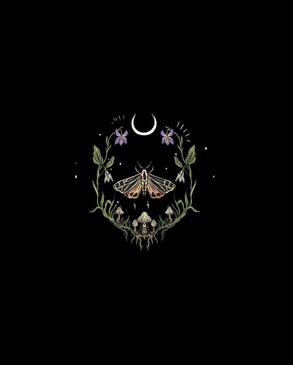 Moth and Moon Print Casual Oversized T-Shirt - Image 2