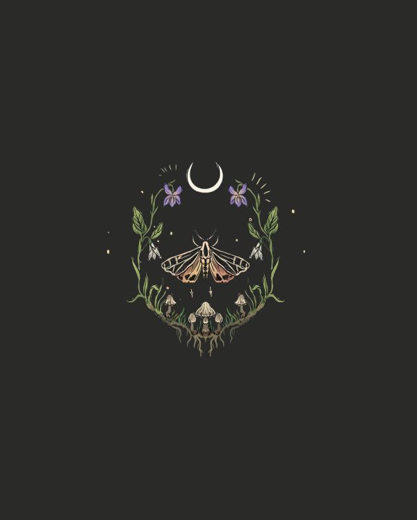 Moth and Moon Print Casual Oversized T-Shirt - Image 3